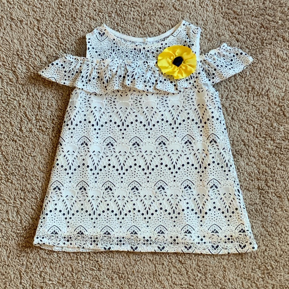 Elegant White Lace Kids Dress with Yellow Flower Accent